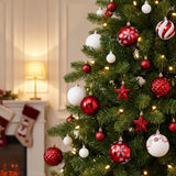 Christmas tree decorated with the red and white ornament set in a classic living room