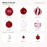 What's in the set: 12 six cm statement balls, 28 three cm mini balls and 4 red stars