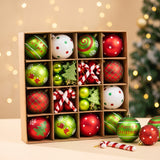 46 piece red, green and white glitter ornament set in storage box