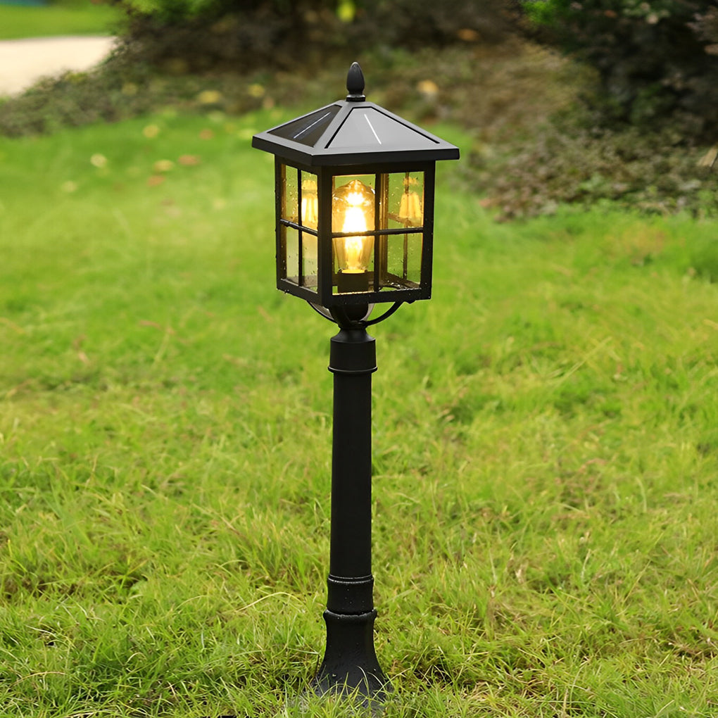 Ashford Vintage Solar Outdoor Post Lamp, Solar or Hardwired, 31.5 in Black Aluminum, IP54 LED