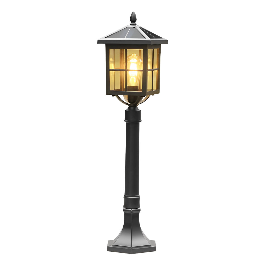 Ashford Vintage Solar Outdoor Post Lamp, Solar or Hardwired, 31.5 in Black Aluminum, IP54 LED
