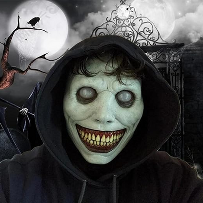 Creepy smiling Halloween mask, sculpted mouth and eye detail
