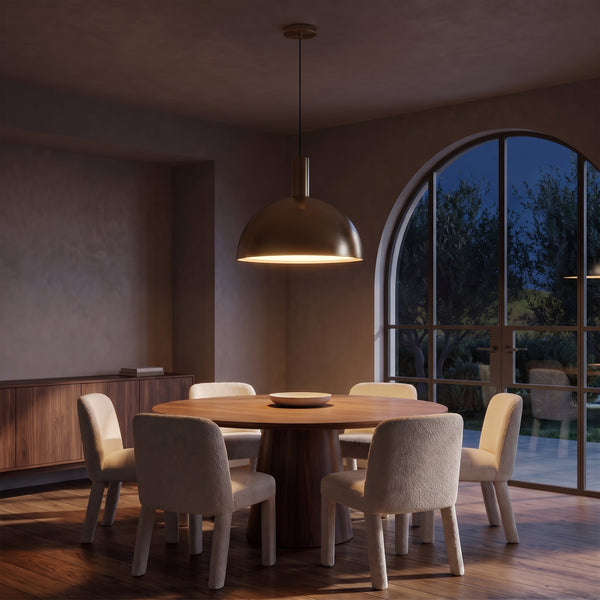 Isolde Brass Dome Pendant Light, Adjustable Height, Warm White 3000K