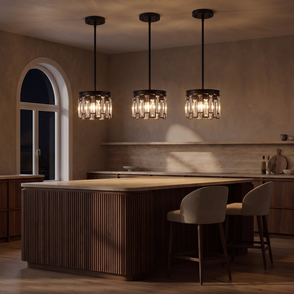 Raven Mini Crystal Pendant Light, Black Finish, Warm White 3000K