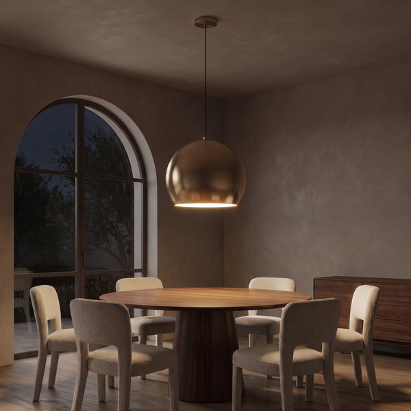 Vesper Brass Globe Pendant Light, Compact Design, Warm White 3000K