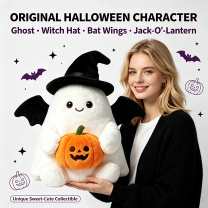 Ghost plush toy side view showing the bat-wing detail