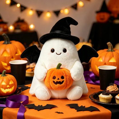 Halloween Ghost Plush Toy with Witch Hat and Pumpkin