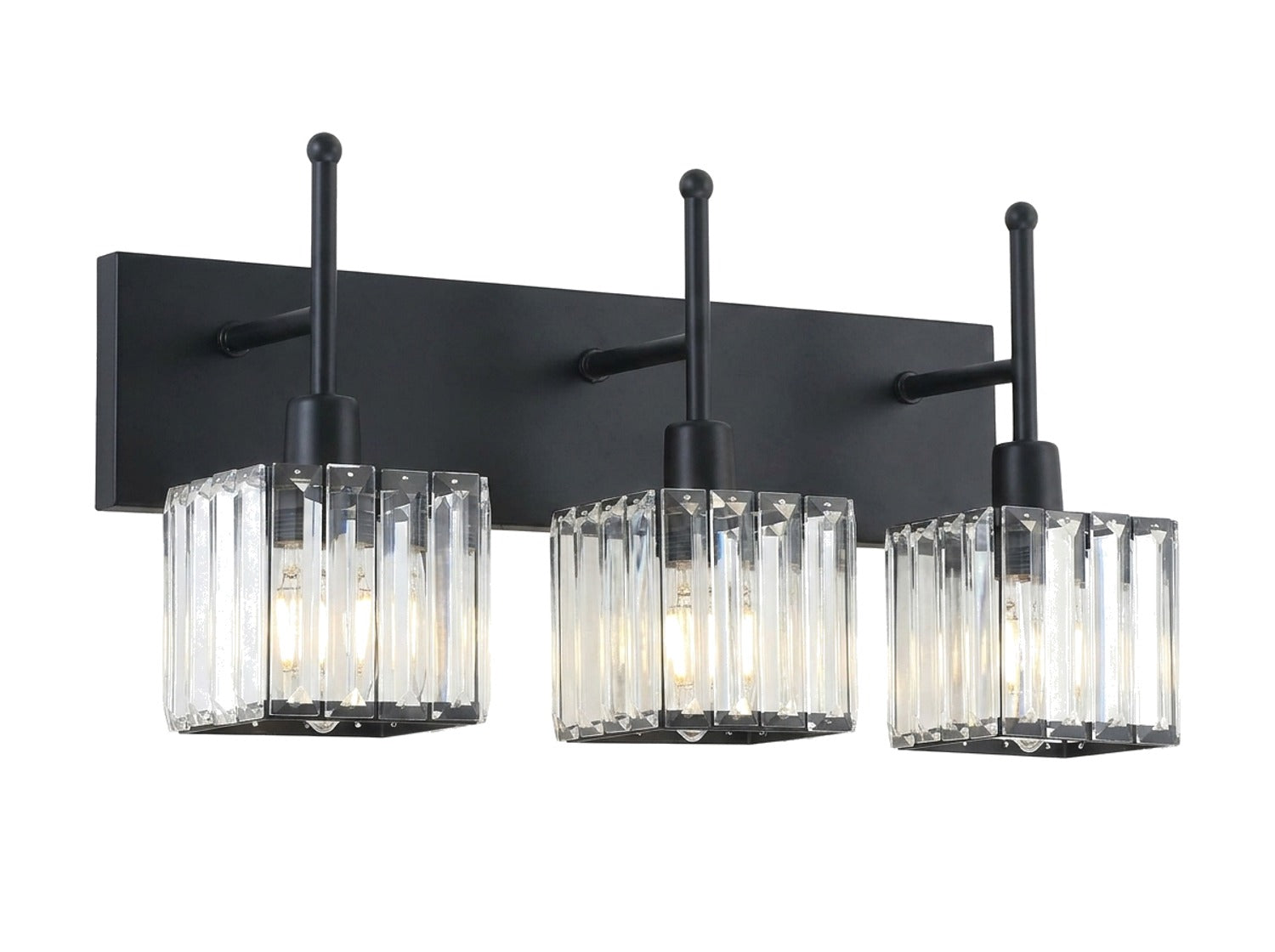Lucent Faceted Crystal Cube Bathroom Vanity Light Bar, 3-Light, Dimmable