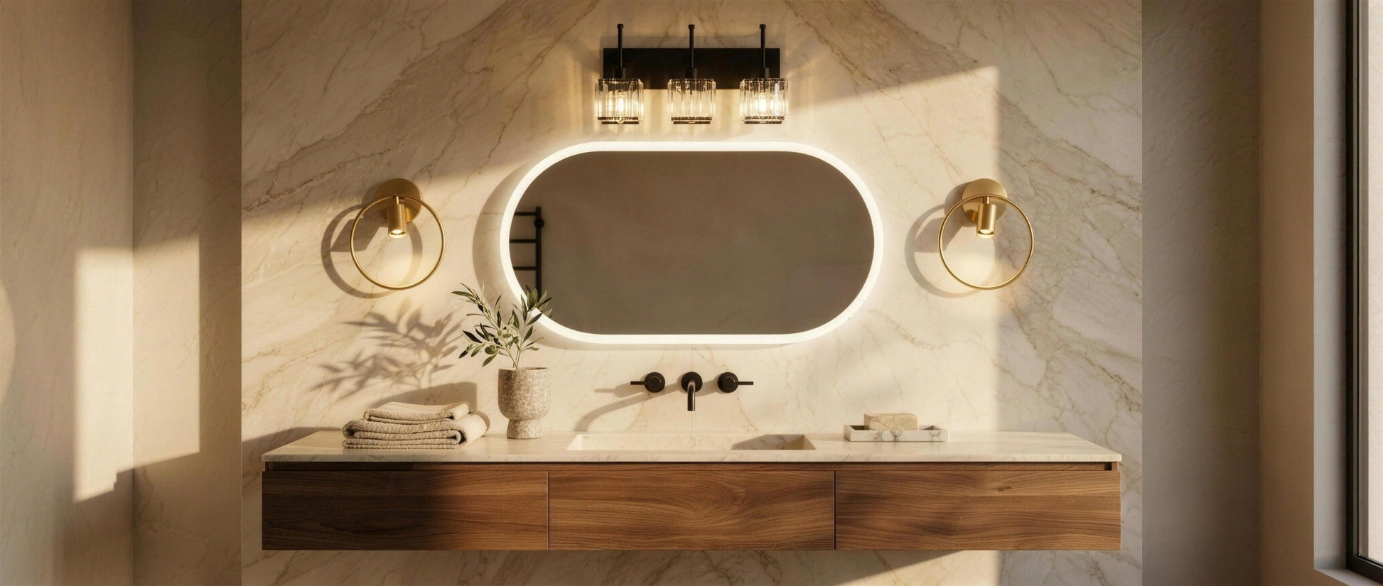 Lucent Faceted Crystal Cube Bathroom Vanity Light Bar, 3-Light, Dimmable