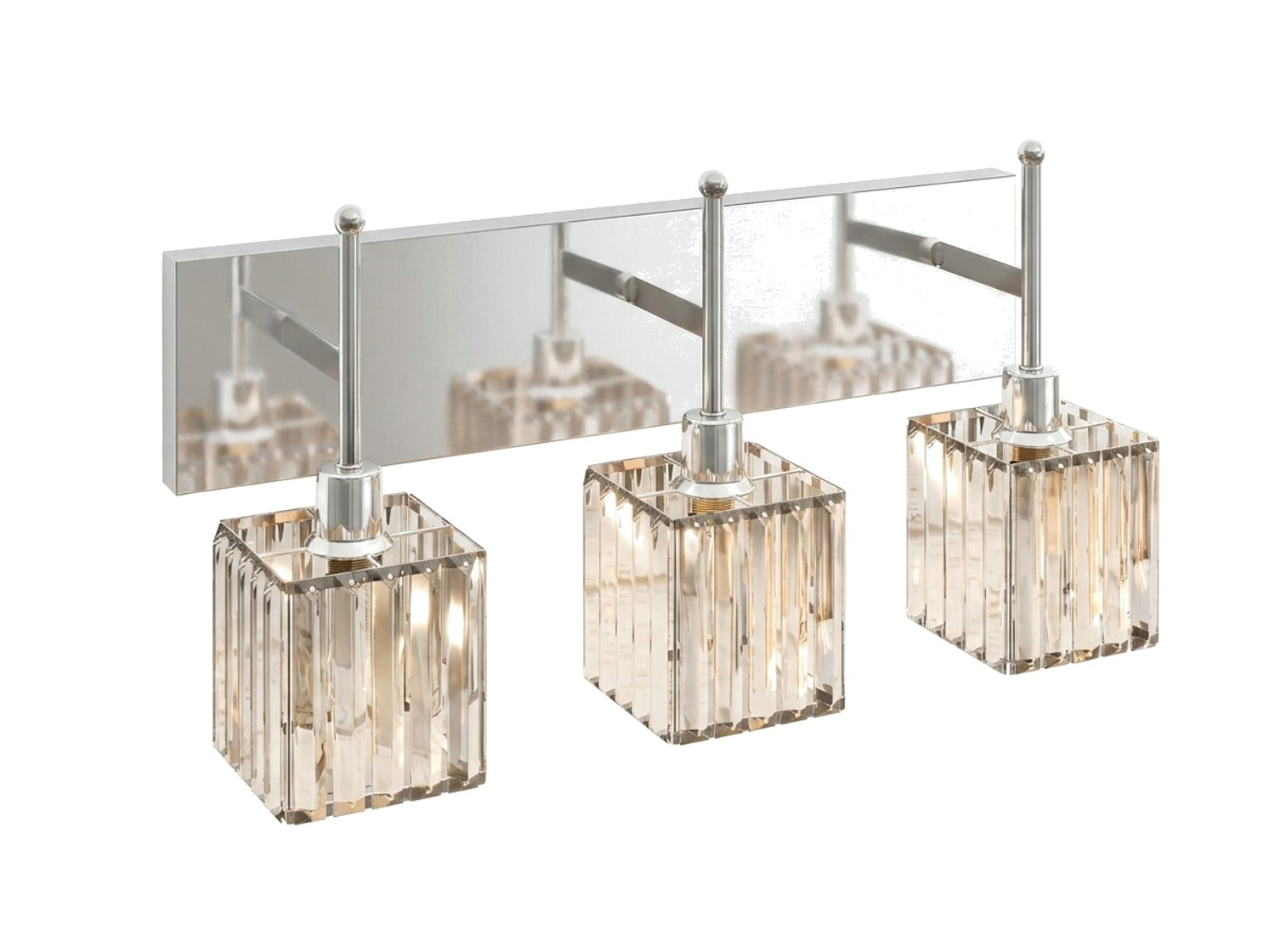 Lucent Faceted Crystal Cube Bathroom Vanity Light Bar, 3-Light, Dimmable