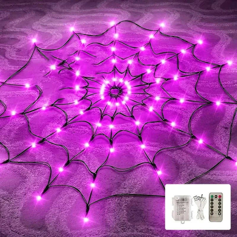 Purple LED Halloween spider web decoration variant