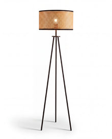 Rattan floor lamp with iron base clean studio shot