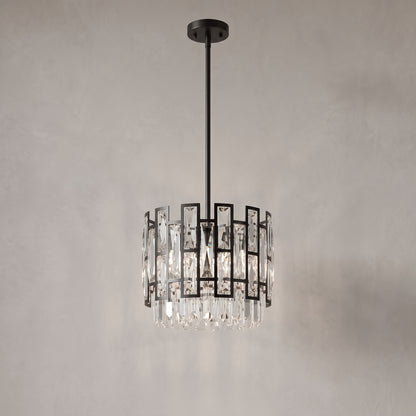 Raven mini black crystal pendant on a warm light grey studio background
