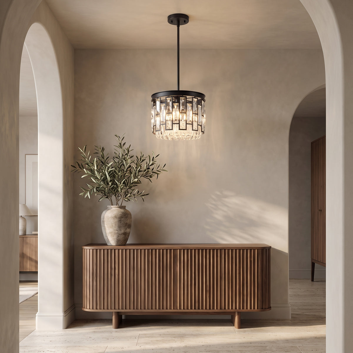Raven mini crystal pendant in an elegant entry hall