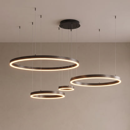 Rosalind tiered ring chandelier close-up in black with 4 rings