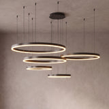 Rosalind tiered ring chandelier close-up in black with 5 rings