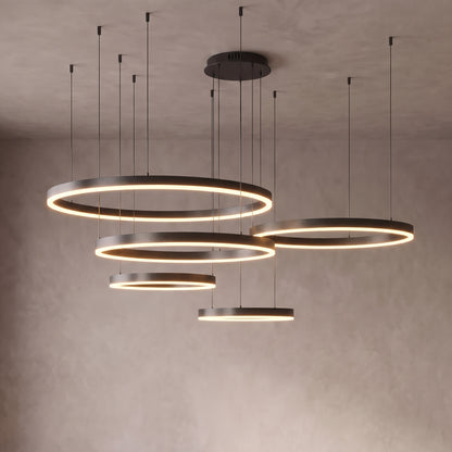 Rosalind tiered ring chandelier close-up in black with 5 rings