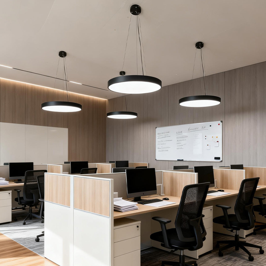 Round pendant light with dimmable warm to cool white light