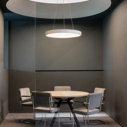 Side profile of the round pendant light's slim ring profile