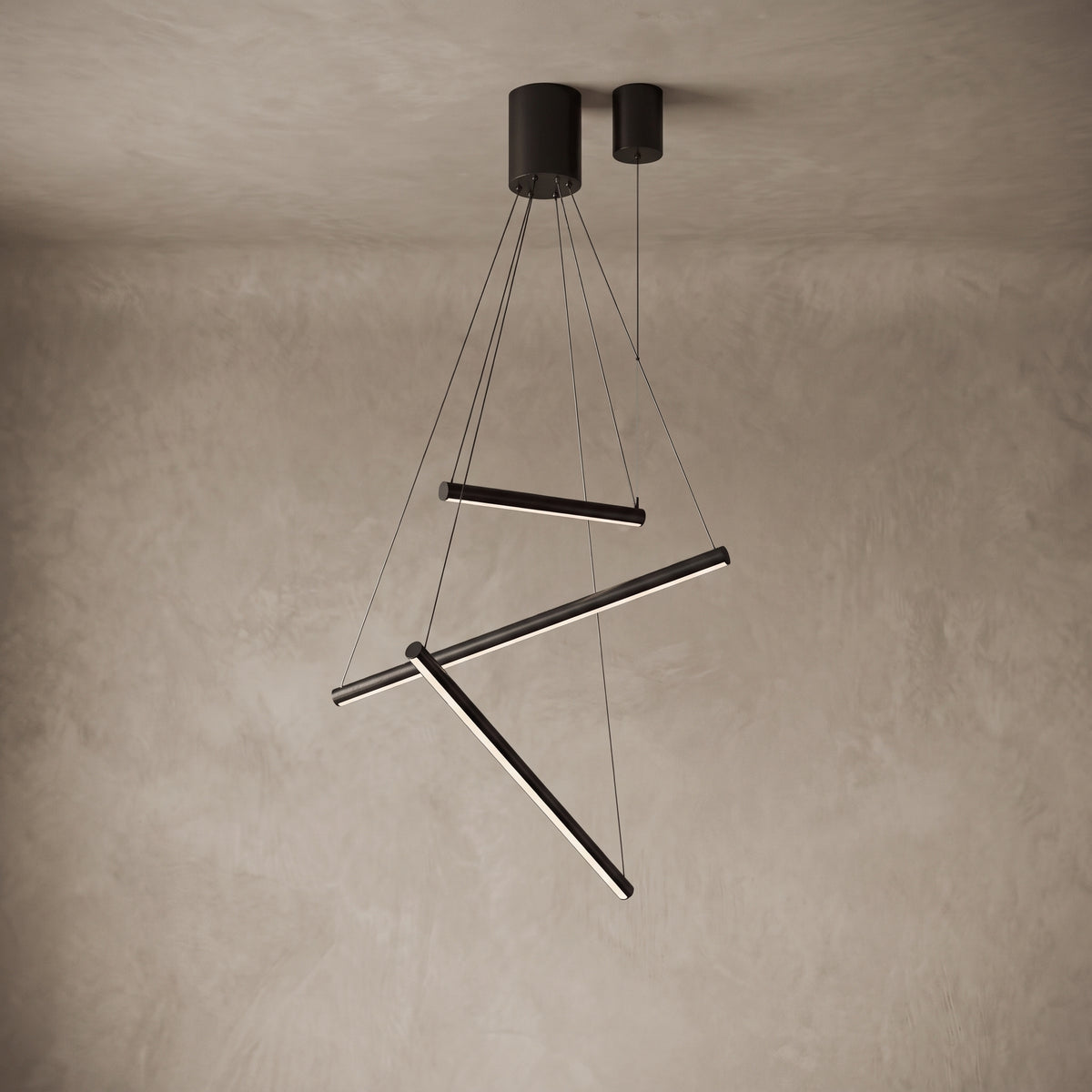 3-light version of the Rowan linear chandelier, close-up