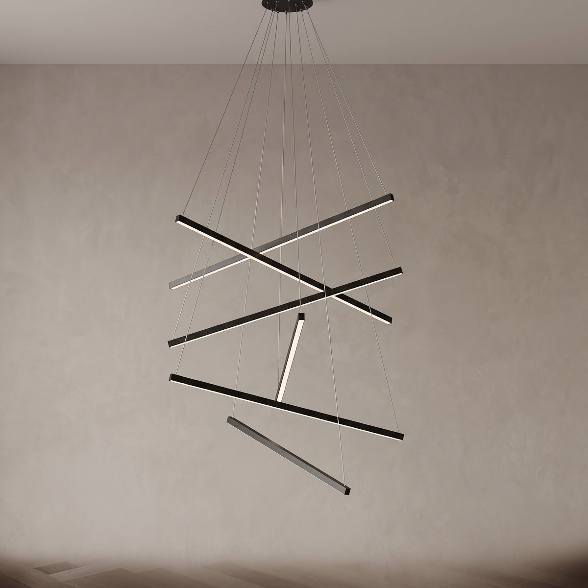 7-light version of the Rowan linear chandelier, close-up