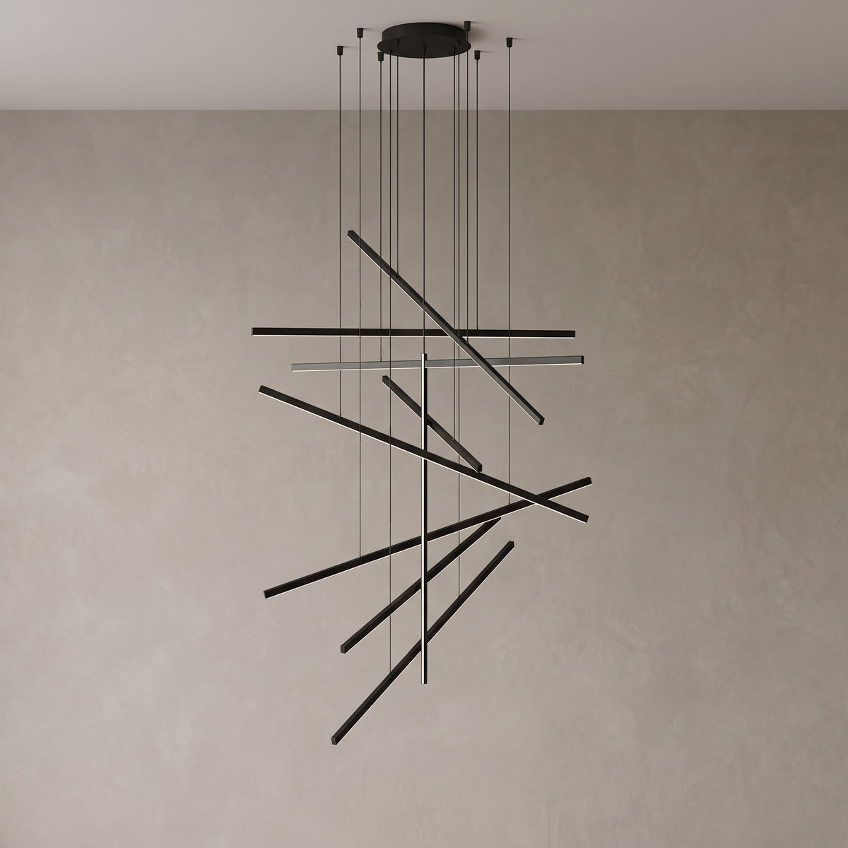 9-light version of the Rowan linear chandelier, close-up