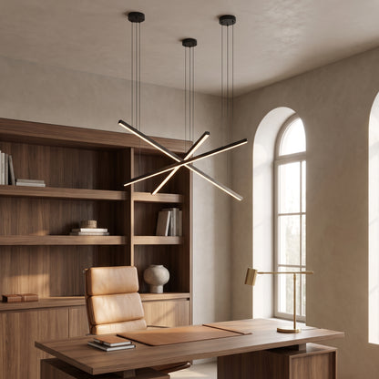 Rowan linear chandelier above a walnut desk in a home office