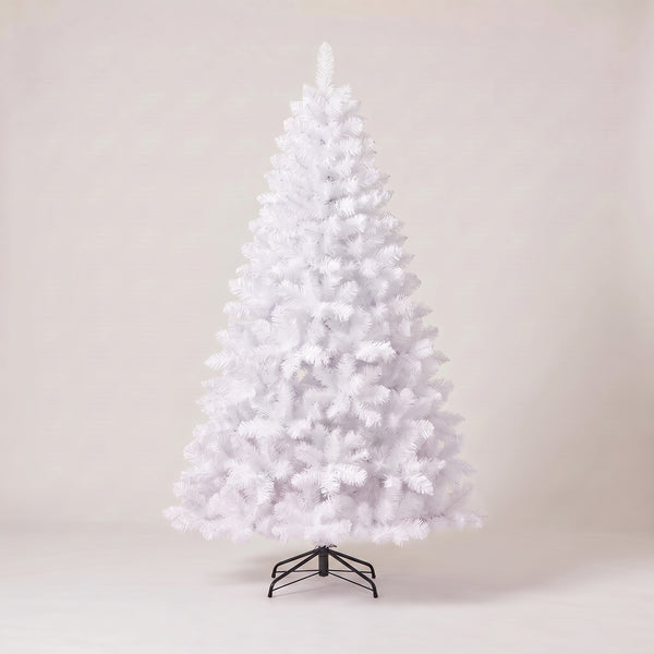 White Christmas Trees, 7 ft or 8 ft Artificial Pine Tree, Unlit, Metal Hinges, Skirt Included