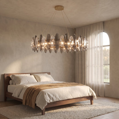 Seren crystal chandelier in a serene walnut bedroom
