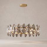 Seren smoky grey crystal chandelier on a warm light grey studio background