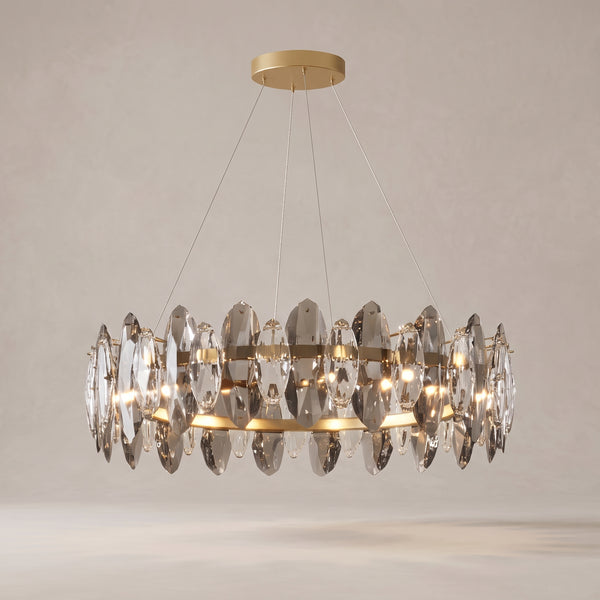 Seren Crystal Chandelier, Smoky Grey & Gold, Small to X-Large
