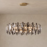 Large Seren smoky grey crystal chandelier, close-up