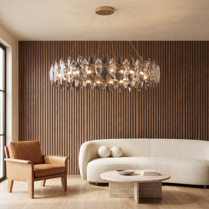 Seren crystal chandelier in a warm living room