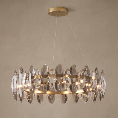 Medium Seren smoky grey crystal chandelier, close-up