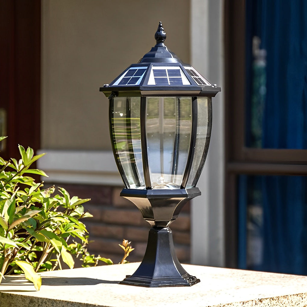 Eskil Solar Light on Post, Outdoor Black Vintage Solar Post Light Fixture, Die-Cast Aluminum
