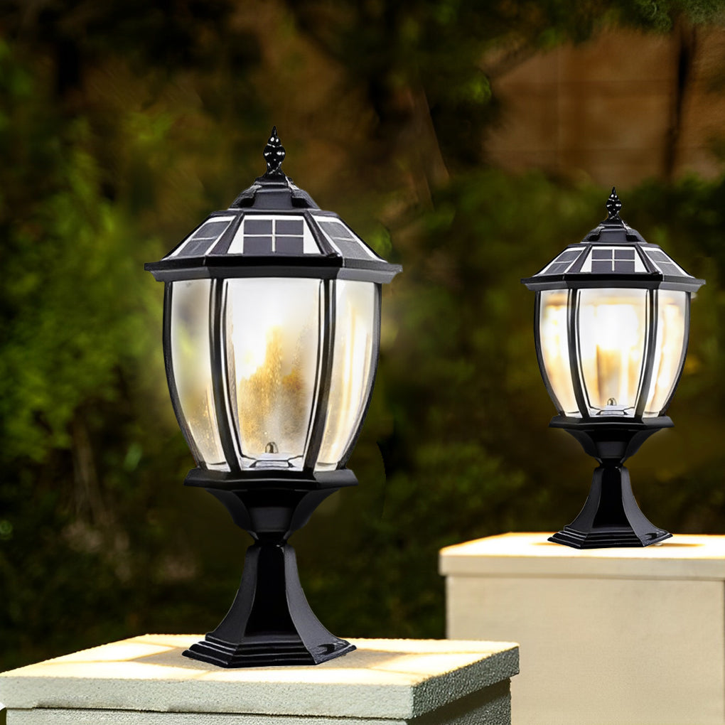 Eskil Solar Light on Post, Outdoor Black Vintage Solar Post Light Fixture, Die-Cast Aluminum