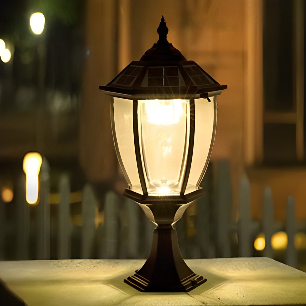Eskil Solar Light on Post, Outdoor Black Vintage Solar Post Light Fixture, Die-Cast Aluminum