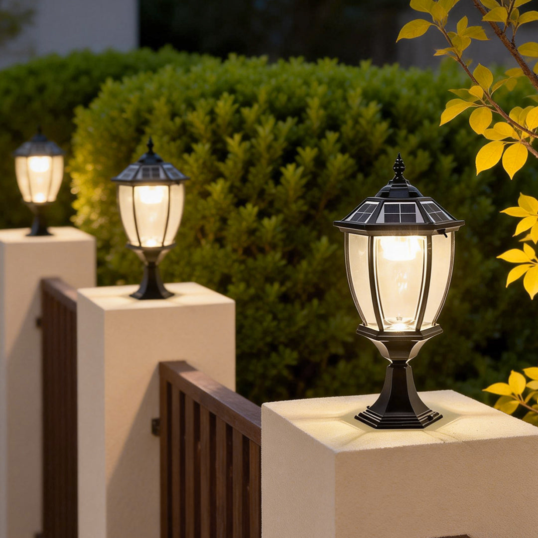 Eskil Solar Light on Post, Outdoor Black Vintage Solar Post Light Fixture, Die-Cast Aluminum