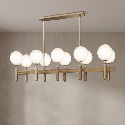 Solenne brass chandelier, Rectangle base with 10 lights, close-up