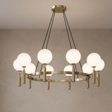 Solenne brass chandelier, Round base with 10 lights, close-up