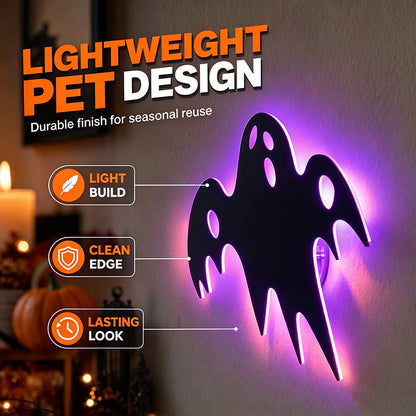 Halloween wall stickers glowing in a dark hallway
