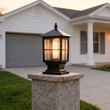 Solar Pillar Light, Traditional Black, Dusk-to-Dawn