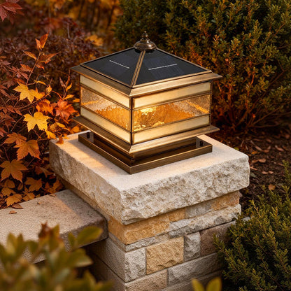 Brindle Solar Outdoor Post Light, Retro Copper, Fence & Pillar Design