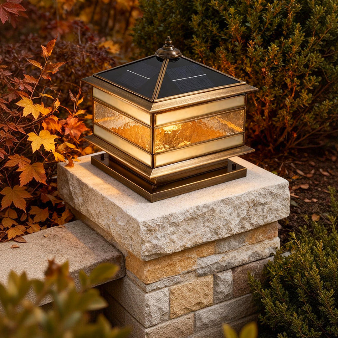 Tenvik Copper Solar Light for Post, Glass Shade, IP54 Waterproof, Fence & Garden