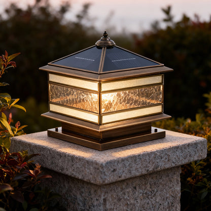 Brindle Solar Outdoor Post Light, Retro Copper, Fence & Pillar Design