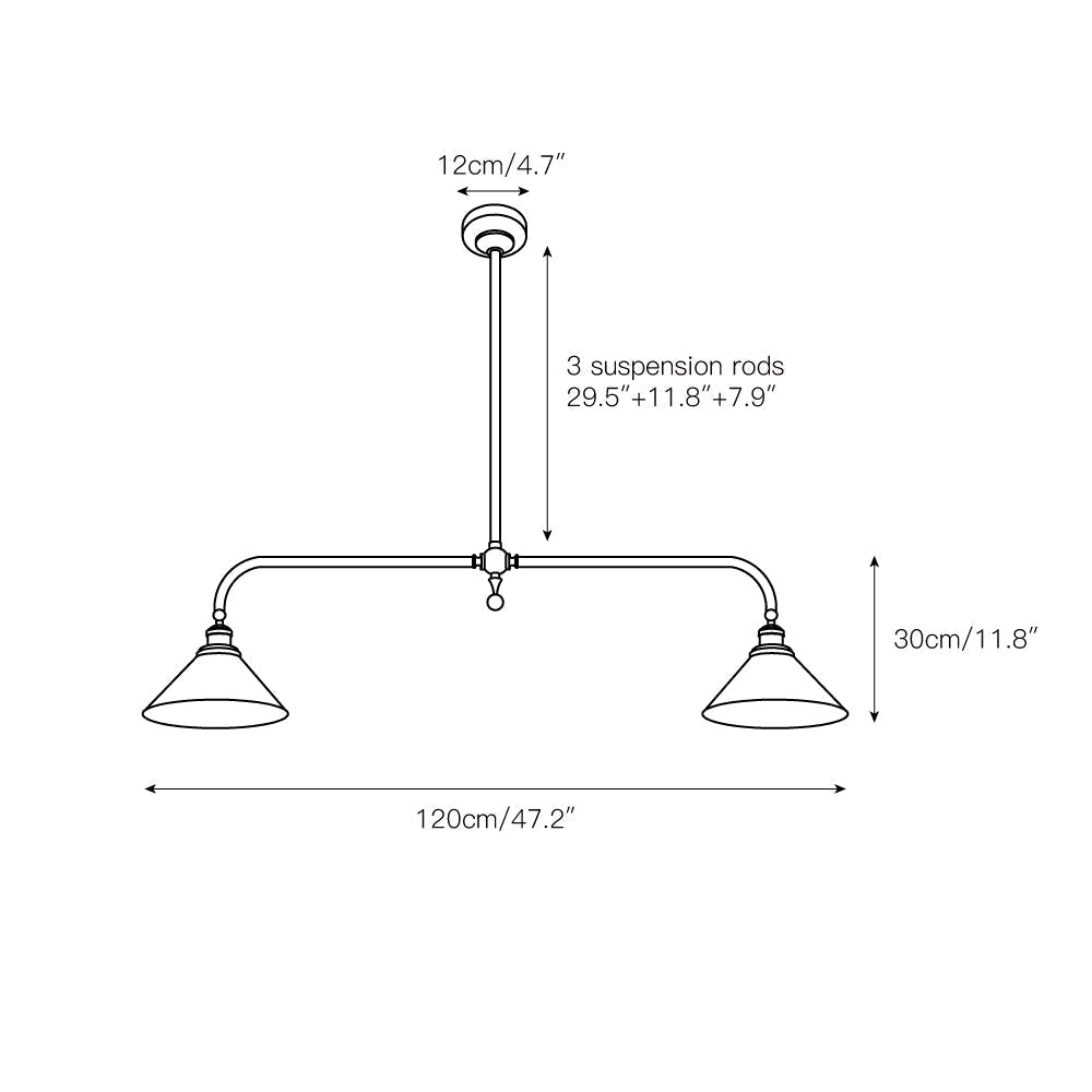 Ansel Kitchen Island Pendant Light, Twin-Head Linear, Brass or Nickel