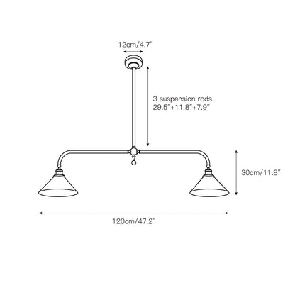 Ansel Kitchen Island Pendant Light, Twin-Head Linear, Brass or Nickel