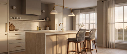 Ansel Kitchen Island Pendant Light, Twin-Head Linear, Brass or Nickel