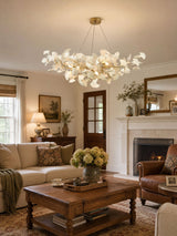 Kaori Leaf Chandelier, Ginkgo Leaf Design, 7 Sizes, Gold, Nickel, Black or White Finish