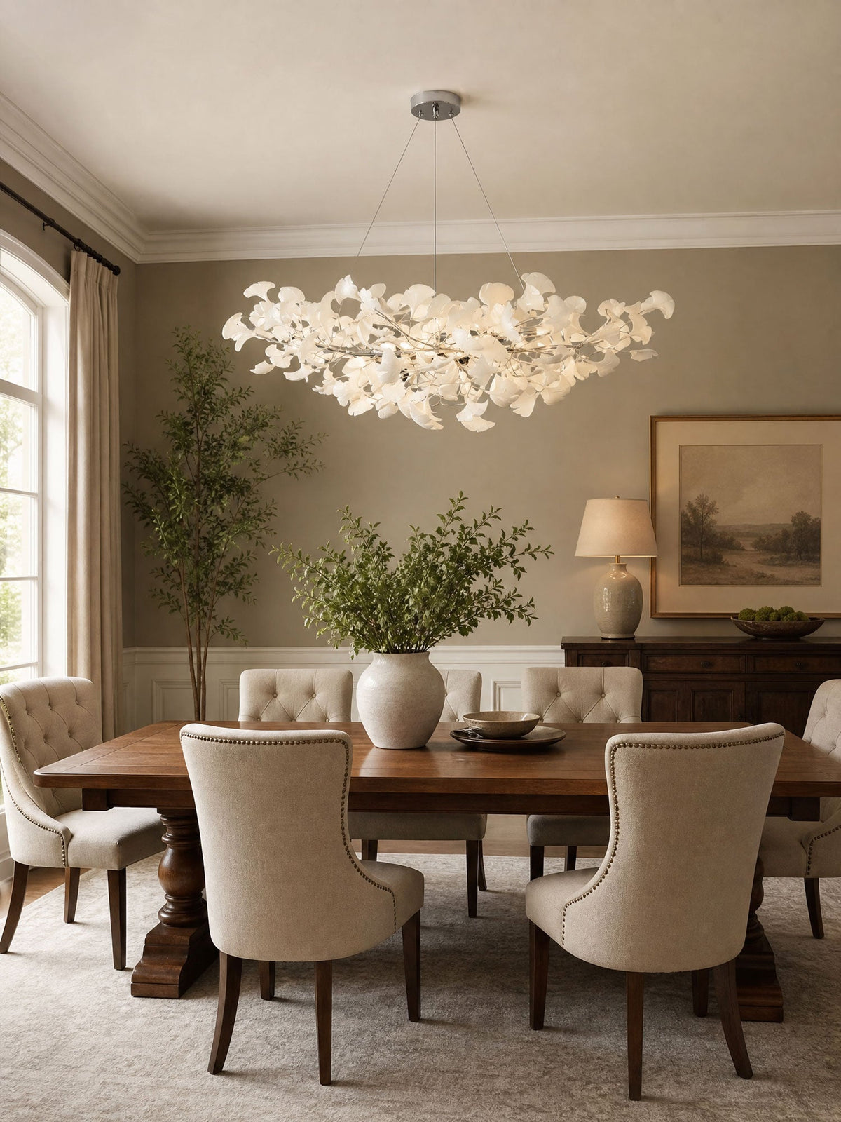 Kaori Leaf Chandelier, Ginkgo Leaf Design, 7 Sizes, Gold, Nickel, Black or White Finish